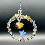 Glass Beaded Circle w/Glass Bee & Flower