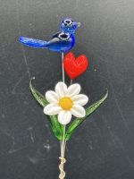 Small Glass Flower Bouquet w/Blue Bird - Image 2