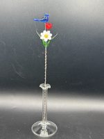 Small Glass Flower Bouquet w/Blue Bird