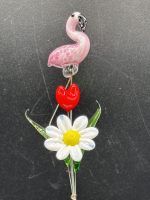 Small Glass Flower Bouquet w/Flamingo - Image 2