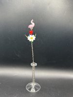 Small Glass Flower Bouquet w/Flamingo