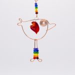 Bird w/Dangling Beaded Legs & Glass Heart