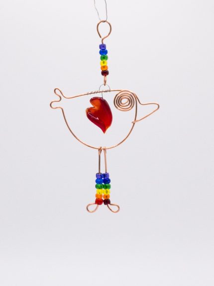 Bird w/Dangling Beaded Legs & Glass Heart