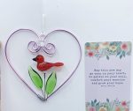Heart w/Red Glass Bird & Leaves w/Card