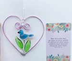 Heart w/Glass Blue Bird, Leaves & Card