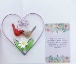 Aluminum Heart w/Glass Cardinals, Flower & Two Leaves - Cardinal Card