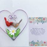 Aluminum Heart w/Glass Cardinals, Flower & Two Leaves - Cardinal Card