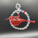 Glass Beaded Circle w/Handblown Glass Bird (Red)