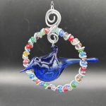 Glass Beaded Circle w/Handblown Glass Bird (Blue)