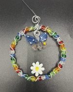 Glass Beaded Circle w/Butterfly & Flower - Image 2